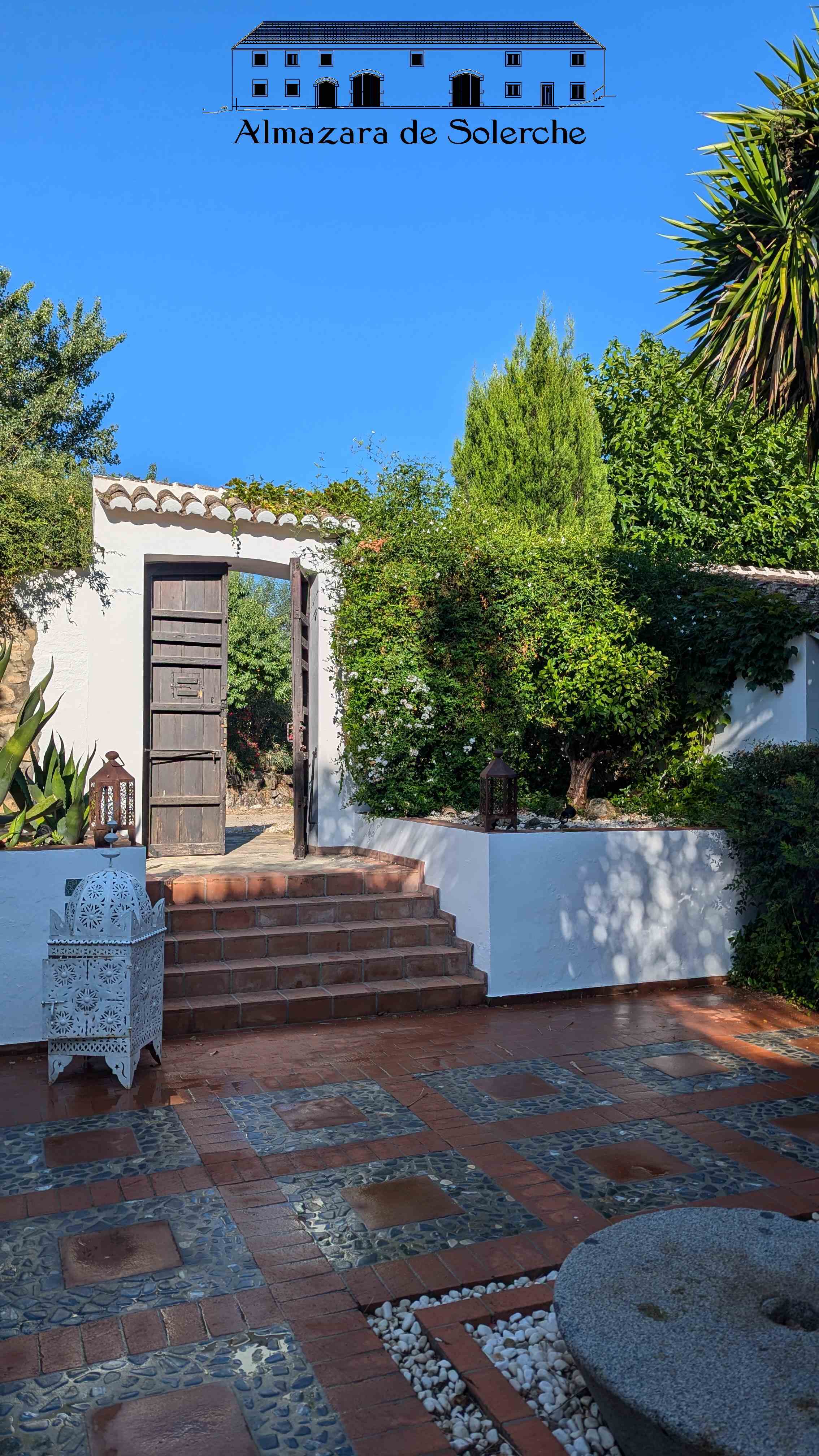 Almazara de Solerche main door under sunlight in rural andalusia